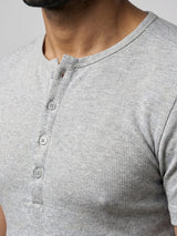 Light Grey Henley Short Sleeve Tshirt T-Shirts Fugazee 