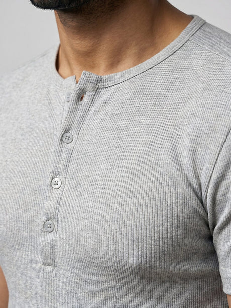 Light Grey Henley Short Sleeve Tshirt T-Shirts Fugazee 