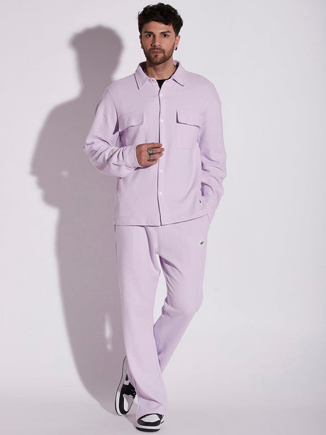 Lavender Pleated OverShirt And Pants Combo Set