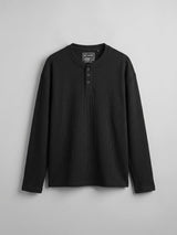 Black Waffle Relaxed Henley Tshirt T-Shirts Fugazee 