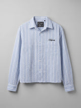 Airy Blue Seersucker Striped Cropped Shirt Shirts Fugazee 
