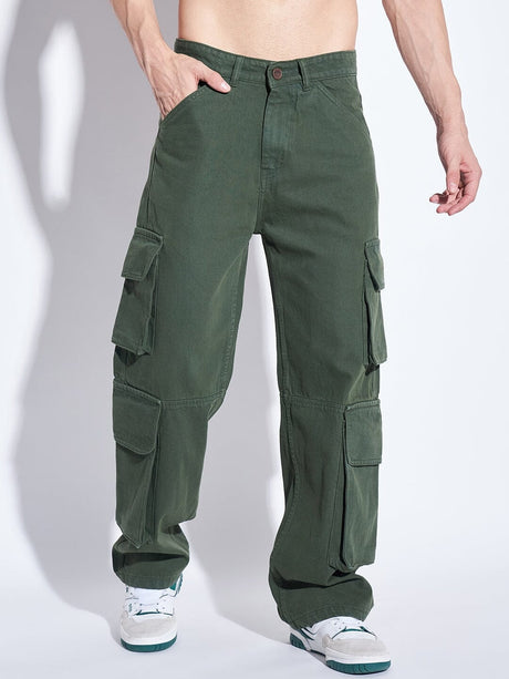 Green Washed Cargo Baggy Denim Jeans Fugazee 