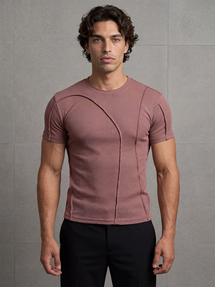 Dusty Cedar Ribbed Cut Sew Muscle Tshirt T-Shirts Fugazee 