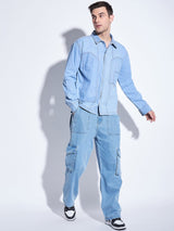 Ice Washed Denim Carpenter Shirt and Jeans Combo Clothing Set Clothing Set Fugazee 