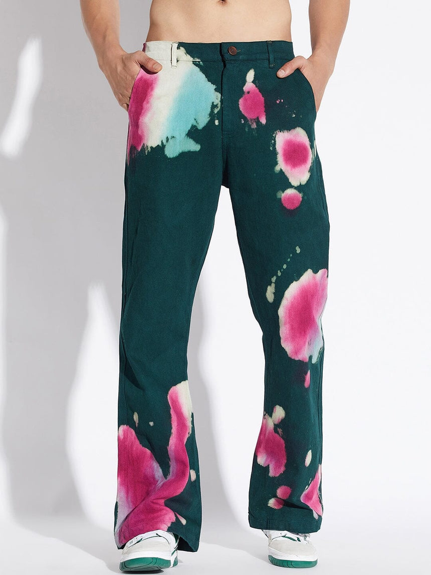 Green Space Dyed Flared Denim Jeans Fugazee 