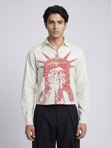 White Corduroy Graphic Cropped Shirt Shirts Fugazee 