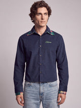 Navy Corduroy Double Collared Cropped Shirt Shirts Fugazee 