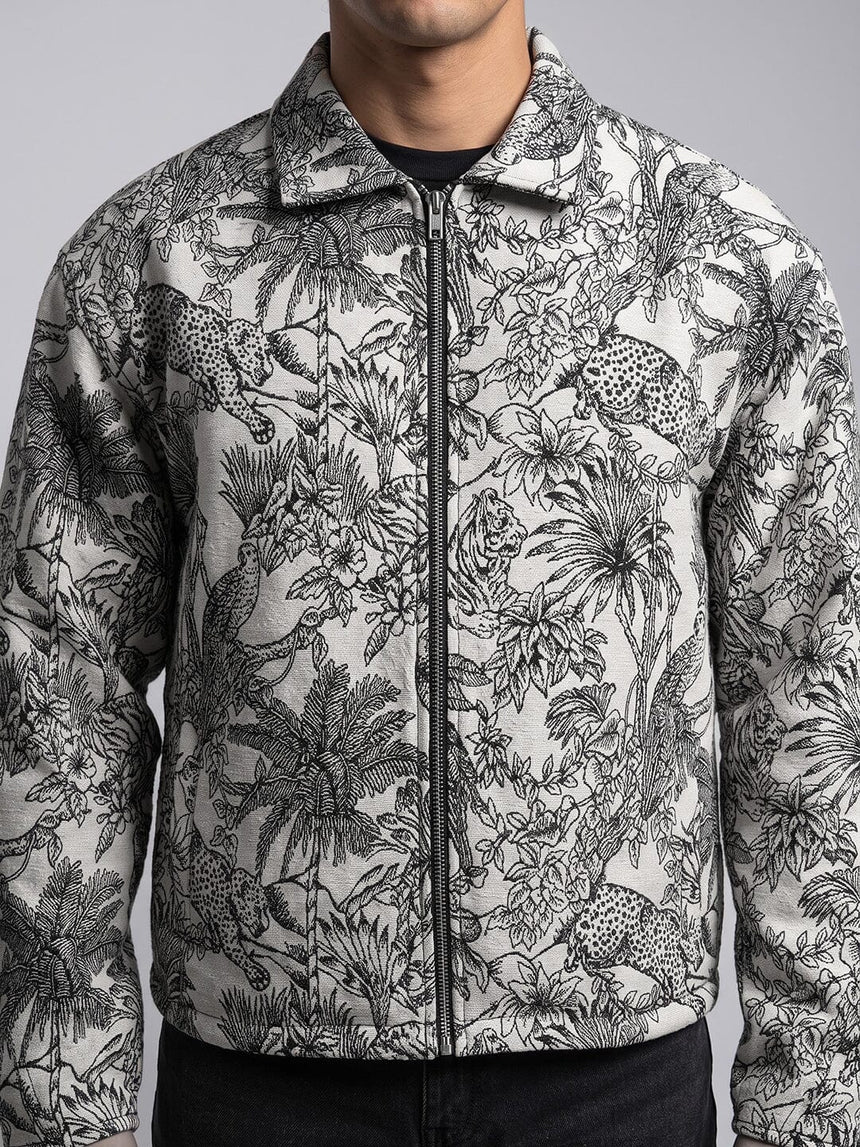Ecru Tiger Tapersty Cropped Harrington Jacket Jackets Fugazee 