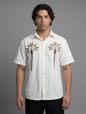 White Palm Embroidery Corduroy Short Sleeves Shirt Shirts Fugazee 