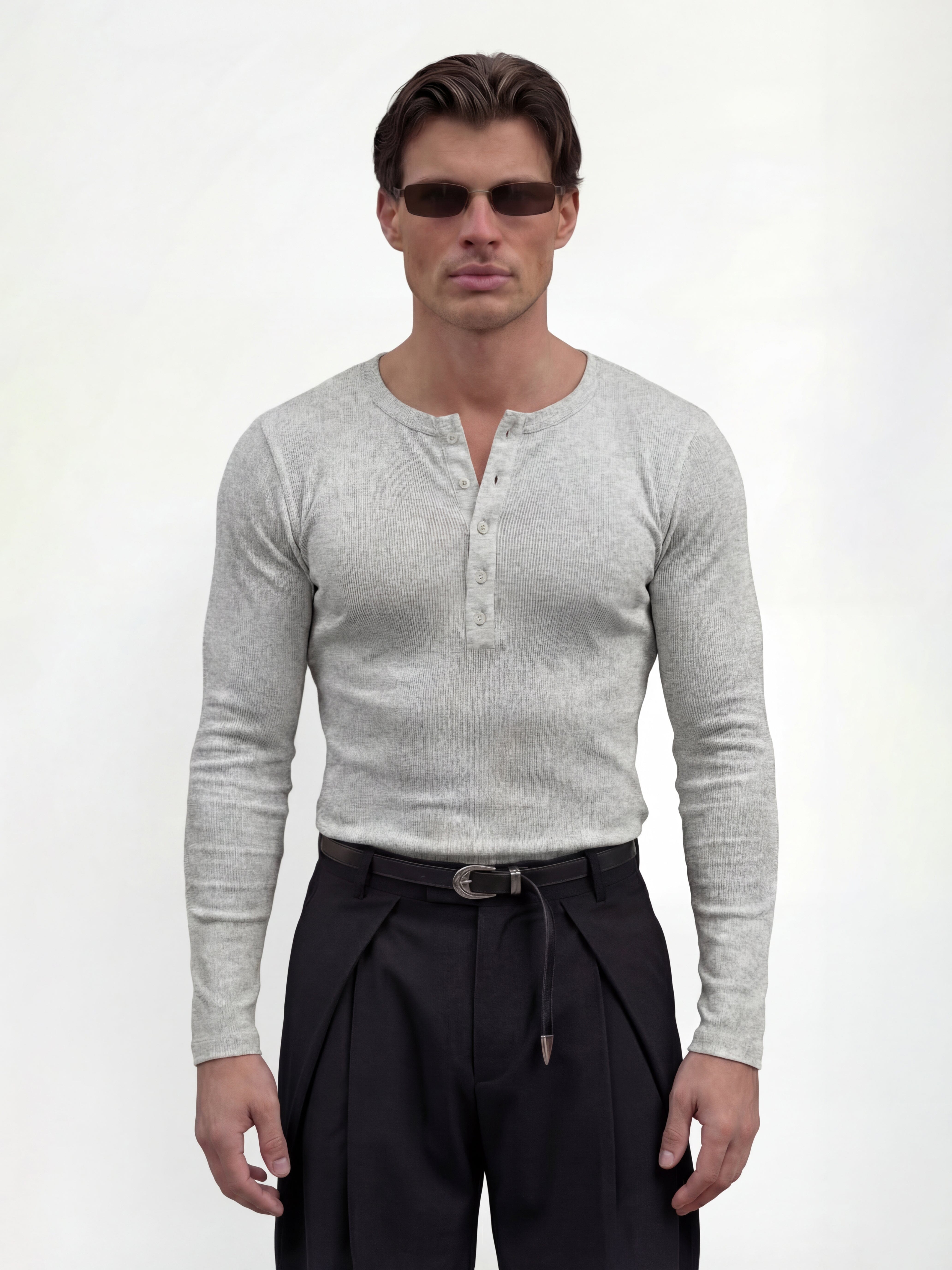 ANCELLM HENLEY RIB LS T-SHIRT （GRAY） ANCELLM/HENLEY RIB LS T-SHIRT gray 2 is available for purchase on