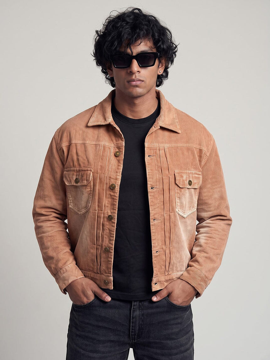Desert Washed Pleated Corduroy Cropped Jacket Jackets Fugazee 
