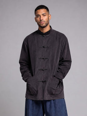 Black Mandarin Frog Buttoned Longline Shirt Shirts Fugazee 