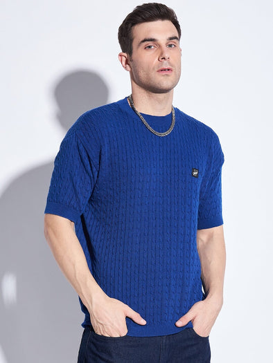 Royal Blue Short Sleeve Knitted Sweater