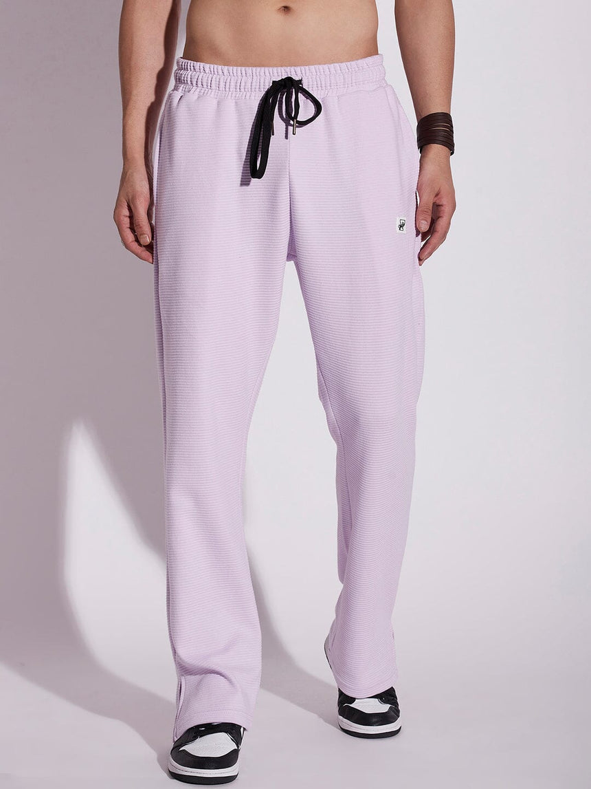 Lavender Textured Relaxed Fit Boot-Cut Pant Trackpants Fugazee 