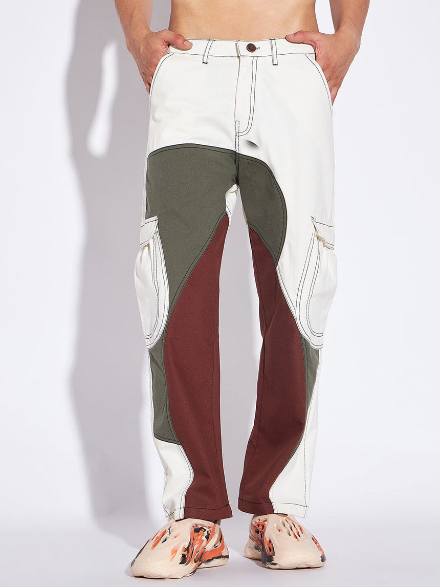 Tricolour Cut & Sew Baggy Cargo Trousers Trousers Fugazee 