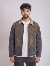 Grey Denim Embroidered Harrington Jacket Jackets Fugazee 