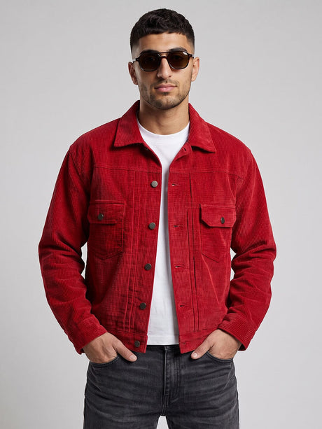 Red Bubble Cord Pleated Cropped Jacket Jackets Fugazee 