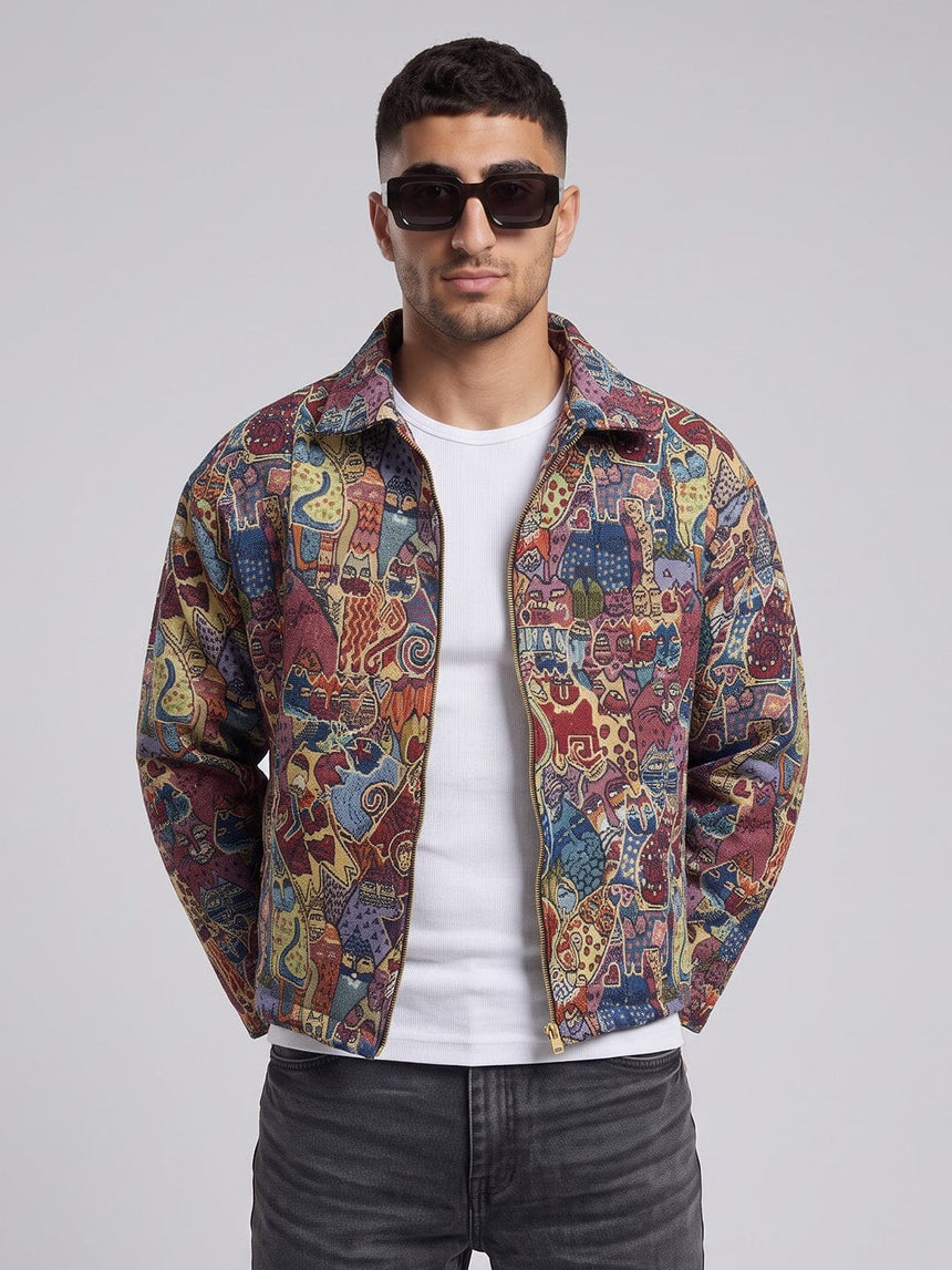 Abstract Tapestry Cropped Harrington Jacket Jackets Fugazee 