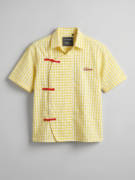 Yellow Checkered Seersucker Cropped Shirt Shirts Fugazee 