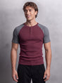 Grey And Maroon Ribbed Raglan Short Sleeve Henley Tshirt T-Shirts Fugazee 