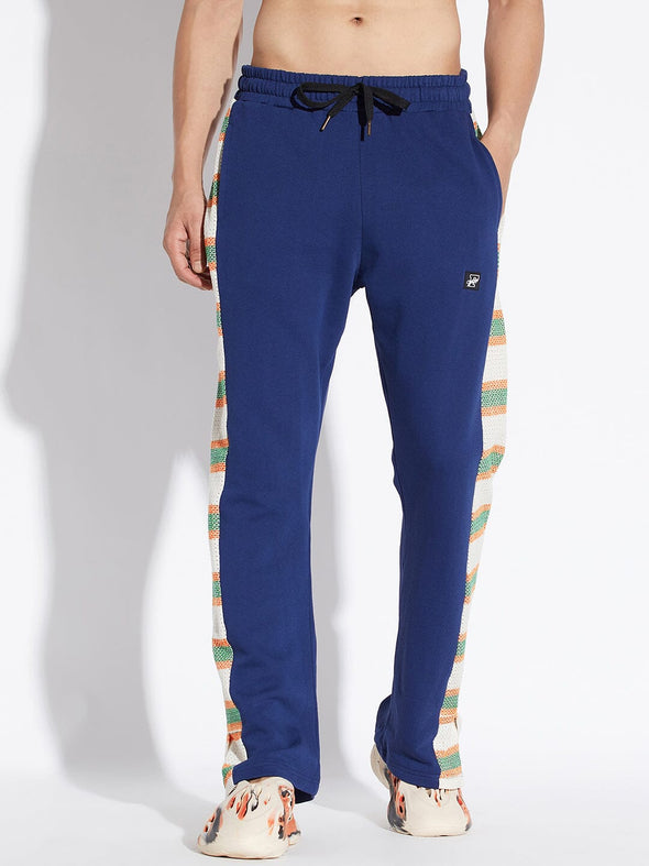 Navy Laced Patched Flared Trackpants