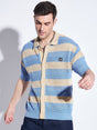 Blue & Beige Striped Crochet Shirt Shirts Fugazee 