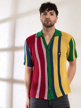 Technicolour Striped Crochet Shirt Shirts Fugazee 
