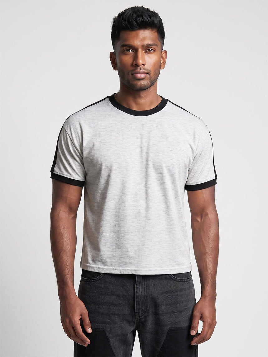Grey Melange Taped Ringer Tshirt T-Shirts Fugazee 