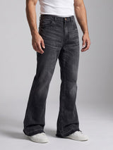 Black Washed Flared Raw Edge Denim Jeans Fugazee 