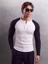 Monochrome Raglan Ribbed Henley Tshirt T-Shirts Fugazee 