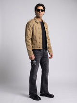 Biege Heavyweight Cropped Harrington Jacket Jackets Fugazee 