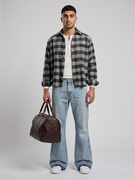 Grey & Black Raw Edge Boxy Shirt Shirts Fugazee 