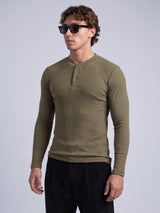 Olive Parker Ribbed Henley Tshirt T-Shirts Fugazee 