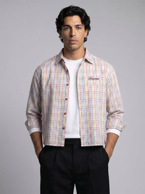 Rainbow Checkered Seersucker Cropped Shirt Shirts Fugazee 