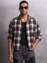 Brown & Navy Checkered Flannel Cropped Shirt Shirts Fugazee 