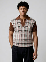Brown Checkered Knitted Polo Tshirt T-Shirts Fugazee 