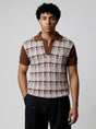 Brown Checkered Knitted Polo Tshirt T-Shirts Fugazee 