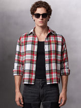 Red Striped Flannel Cropped Shirt Shirts Fugazee 