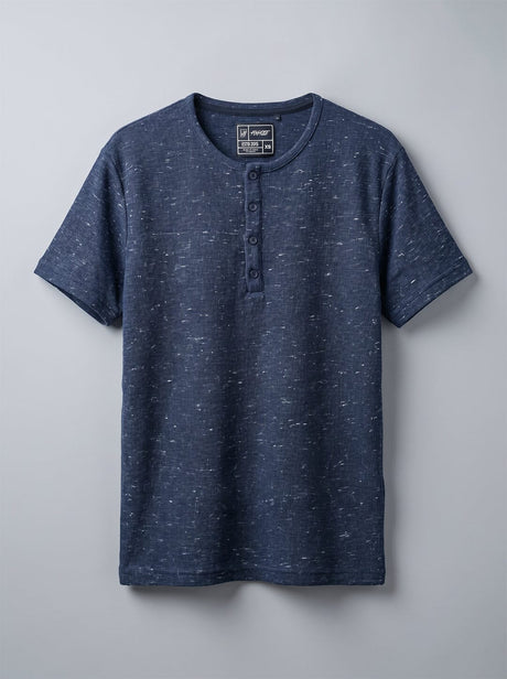 Navy Melange Waffle Short Sleeve Henley Tshirt T-Shirts Fugazee 