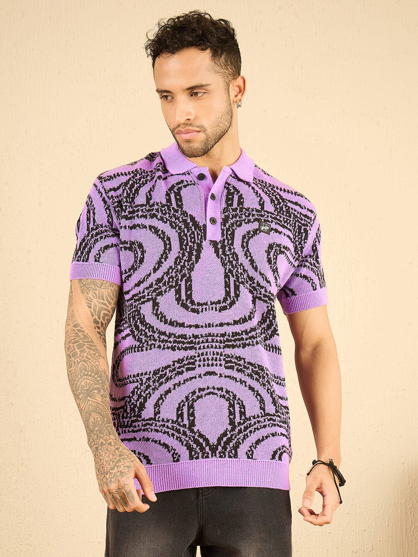 Purple Abstract Knitted Polo Tshirt T-shirts Fugazee 