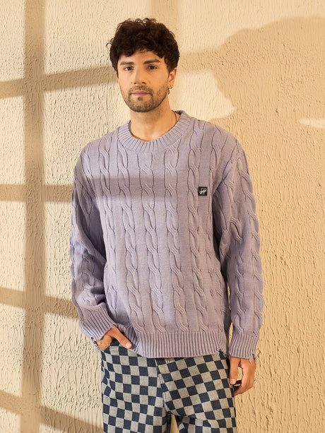 Lavender Cable Knit Distressed Sweater Sweaters Fugazee 