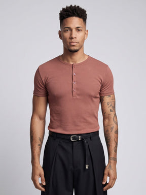 Muted Plum Ribbed Short Sleeves Henley Tshirt T-Shirts Fugazee 