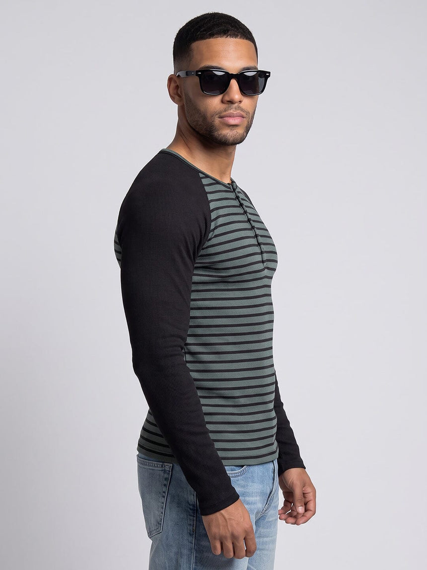 Green Striped Raglan Ribbed Tshirt T-Shirts Fugazee 