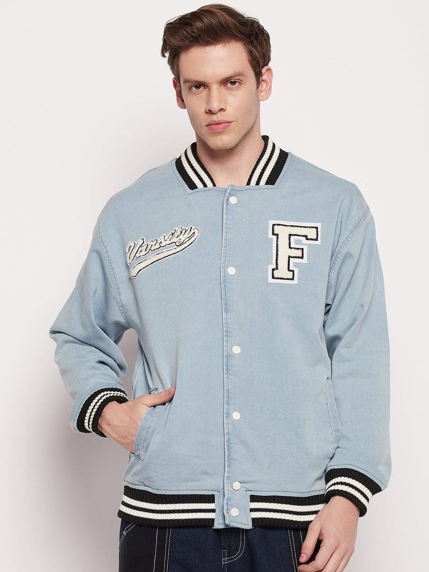 Blue Denim Varsity Jacket Jackets Fugazee 