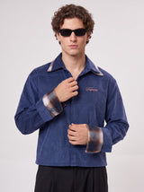 Nautical Blue Corduroy Double Collared Cropped Shirt Shirts Fugazee 