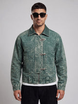 Green Grunge Fireman Clasp Denim Jacket Jackets Fugazee 
