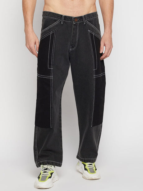 Grey Contrast Stitched Double Panel Jeans Jeans Fugazee 