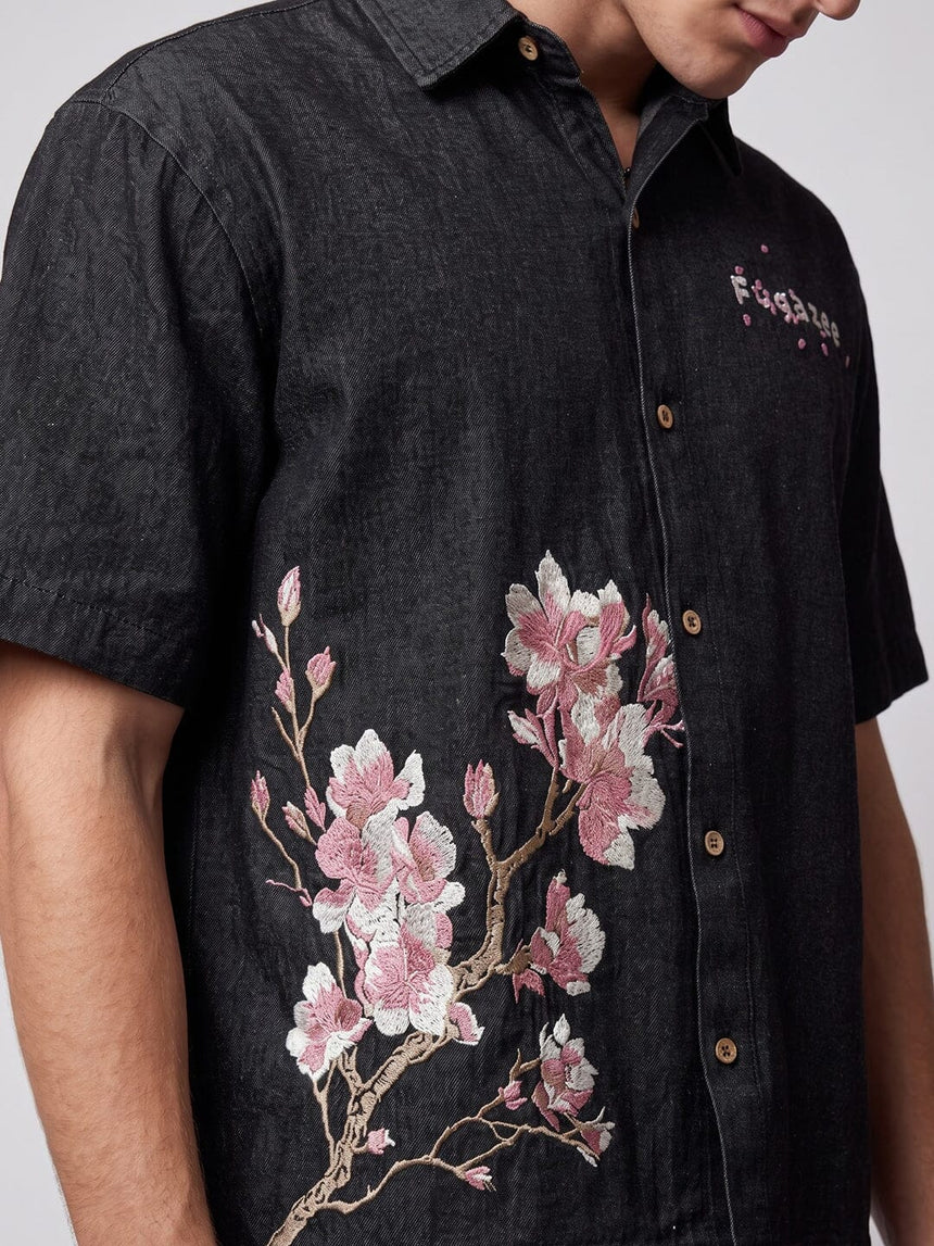 Black Sakura Denim Shirt Shirts Fugazee 