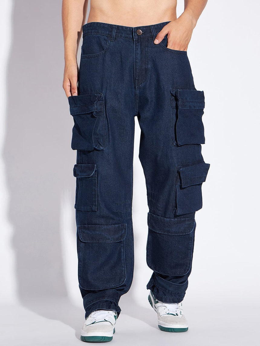 Dark Super Baggy Multipocket Cargo Denim Jeans Fugazee 