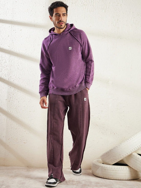 Mauve Dyed Raw Edge Raglan Hoodie Sweatshirts Fugazee 